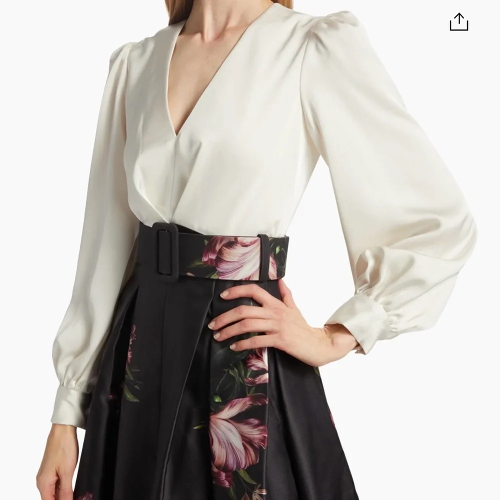 Sachin + Babi Black Maxi Skirt with Pink Floral Print and Belt - Picture 7 of 10
